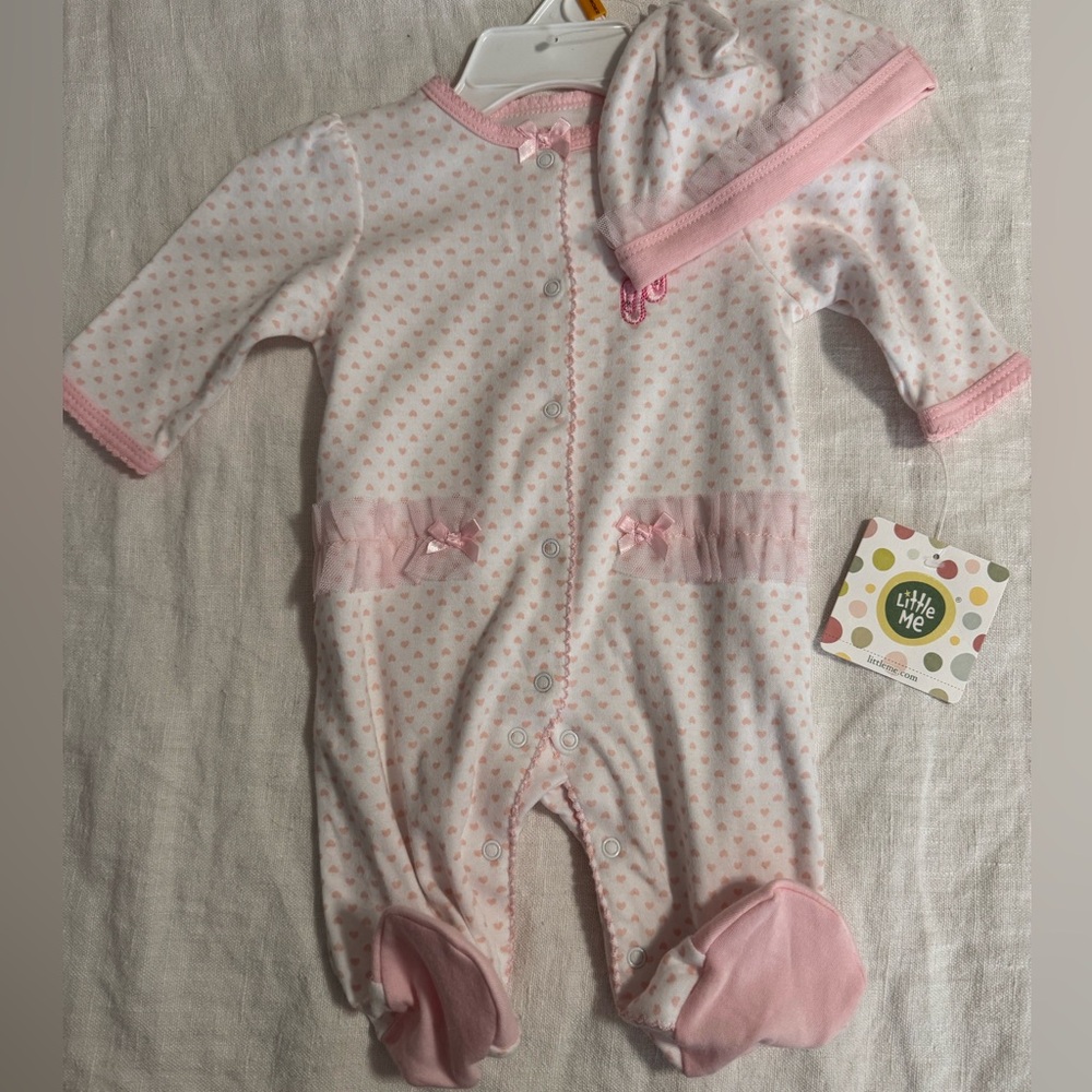 Little Me Pink Heart and Ballet Slippers Footie with Hat - Newborn